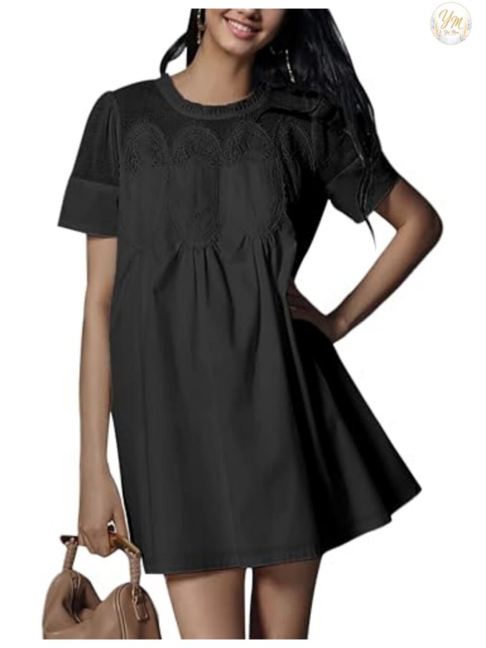 Womens Babydoll Lace Patchwork Mini Sundress